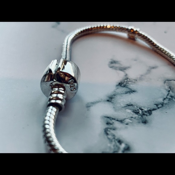 European Sterling Silver Barrel Clasp Charm Bracelet - Picture 4 of 5